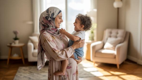 رفع طفل صغير أثناء الحمل
